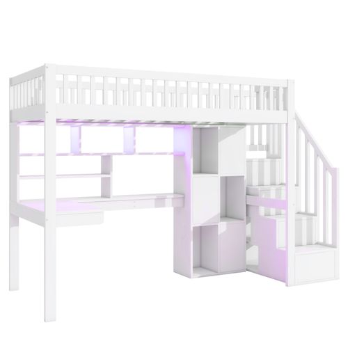 Lit Mezzanine 90x200 Cm Avec Structure En Pin Et Mdf Blanc