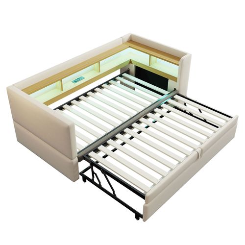 Canapé-lit 90/180x190 Cm Avec Structure Convertible Tissu Beige