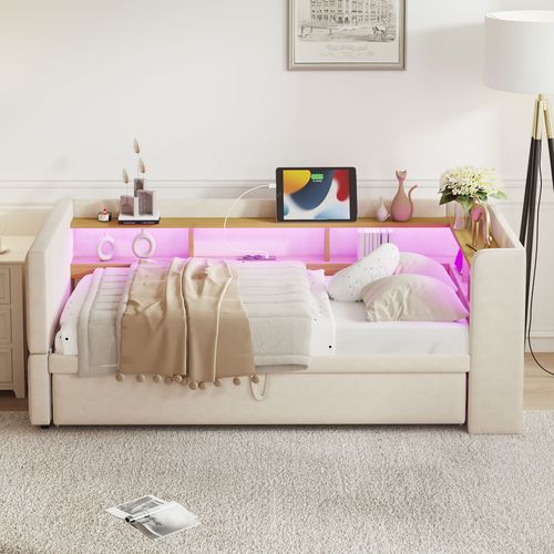 Canapé-lit 90/180x190 Cm Avec Structure Convertible Tissu Beige