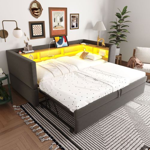 Canapé-lit 90/180x190 Cm Avec Structure Convertible Tissu Flanelle Gris Foncé