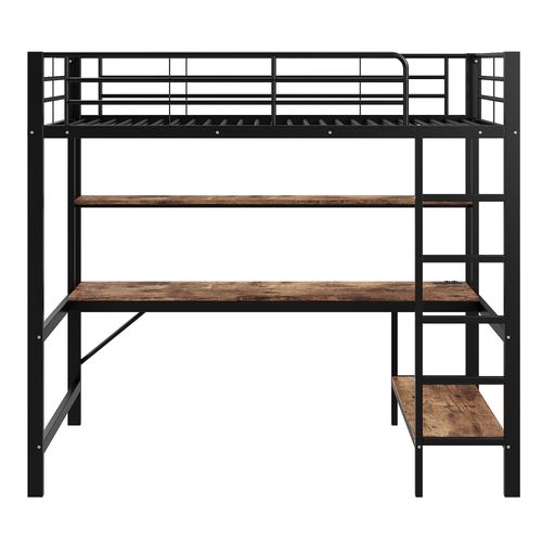 Lit Mezzanine 90x200 Cm Avec Structure Métal Et Mdf Noir