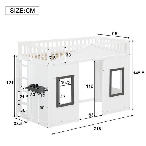 Lit Mezzanine 90x200 Cm Avec Escalier Droit Blanc Et Gris