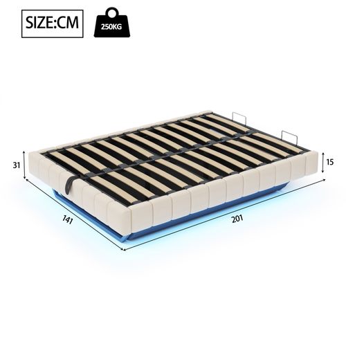 Lit Coffre 140x200 Cm Avec Structure Relevable Tissu Beige