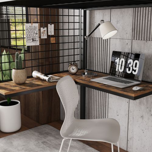 Lit Mezzanine 90x200 Cm Avec Structure En Métal Noir Et Mdf Finition Noyer Foncé