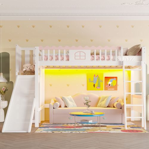 Lit Mezzanine 90x200 Cm Avec Structure En Pin Blanc