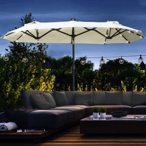Parasol Double 292x150x218 Cm Avec Structure En Acier LED Solaire Beige