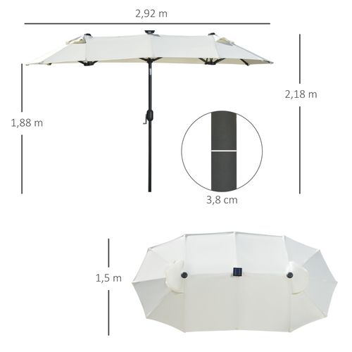 Parasol Double 292x150x218 Cm Avec Structure En Acier LED Solaire Beige