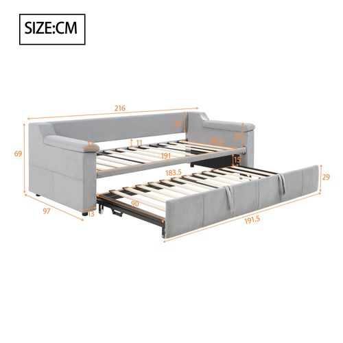 lit gigogne 90/180x190 Cm Avec Mécanisme D’extraction Hydraulique Tissu Velours Gris