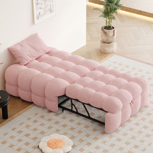 Canapé-lit 183 X 76 Cm Avec Structure Convertible Tissu Teddy Rose