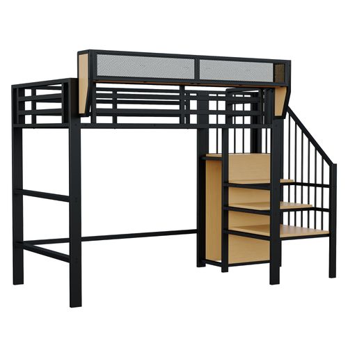 Lit Mezzanine 90x200 Cm Avec Structure En Métal Noir