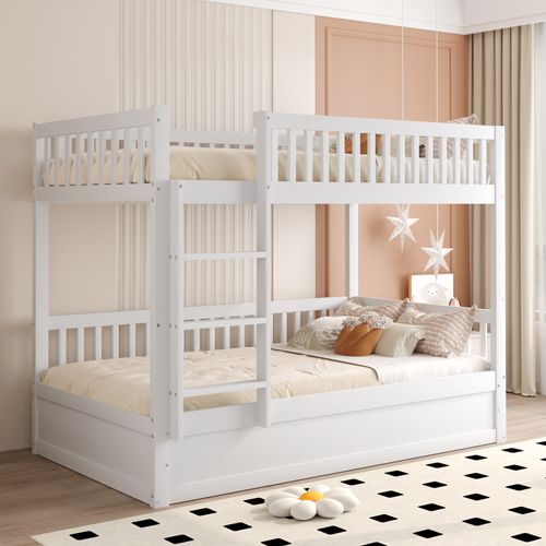 Lit Superposé 90x200 Cm Avec Structure Avec Coffre Relevable Blanc