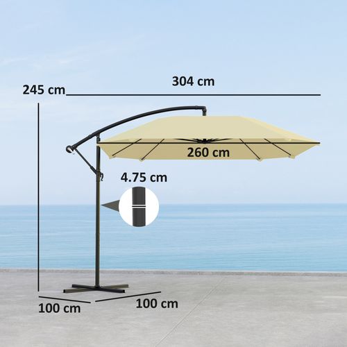 Parasol Déporté 260 Cm Avec Mât En Métal Beige
