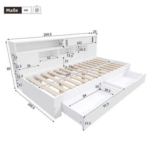 Lit Coffre 140x200 Cm Avec Structure En Mdf Blanc