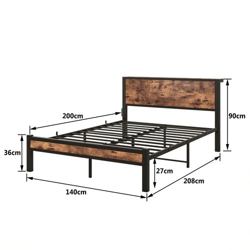 Lit Double 140x200 Cm Avec Structure Métal Et Mdf Antique Brown
