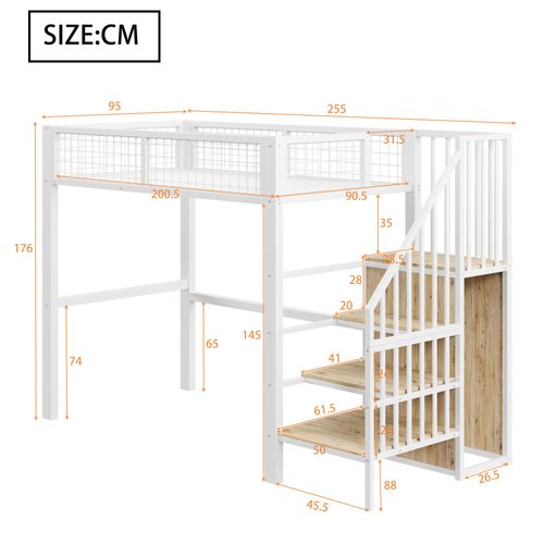 Lit Mezzanine 90x200 Cm Avec Structure En Métal Blanc