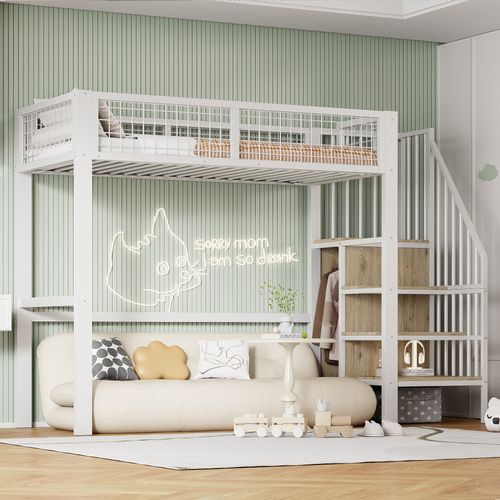 Lit Mezzanine 90x200 Cm Avec Structure En Métal Blanc