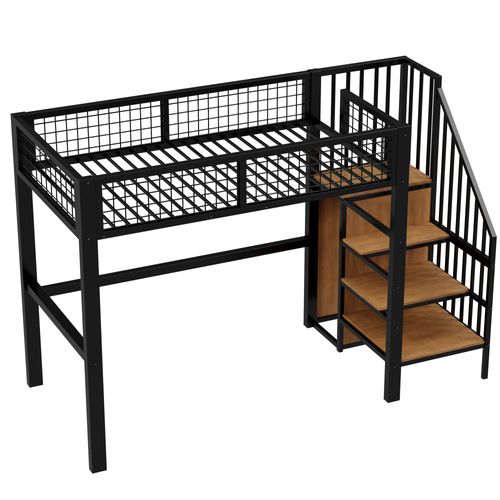 Lit Mezzanine 90x200 Cm Avec Structure En Métal Noir