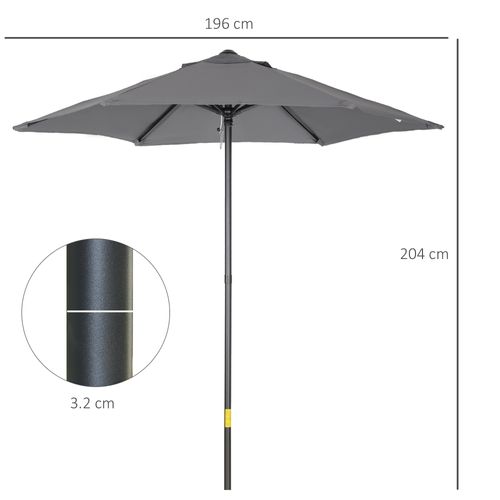 Parasol D.196 Cm Avec Ouverture Push Et Mât En Aluminium Gris Foncé