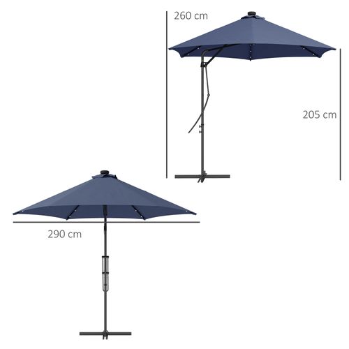 Parasol Déporté D.290x260 Cm Avec Mât En Acier Bleu