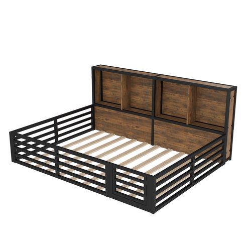 Lit Rembourré 140x200 Cm Avec Structure En Métal Noir