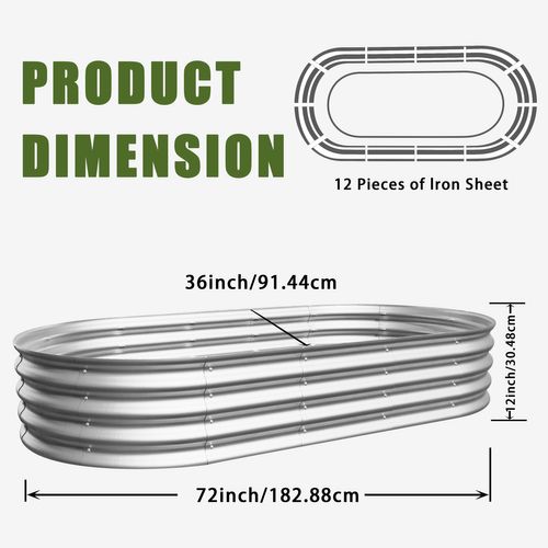 Bac Surélevé 182,9 X 91,5 X 30,5 Cm Avec Structure En Métal Galvanisé Argent