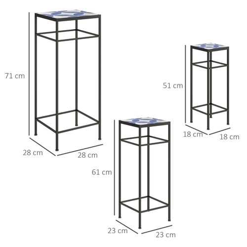 Set De 3 Supports Pour Plantes Avec Structure En Métal Bleu