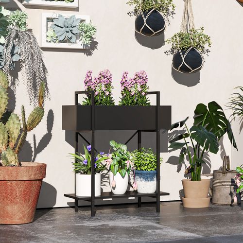 Étagère à Plantes 60x25x70 Cm Avec Structure En Métal Noir
