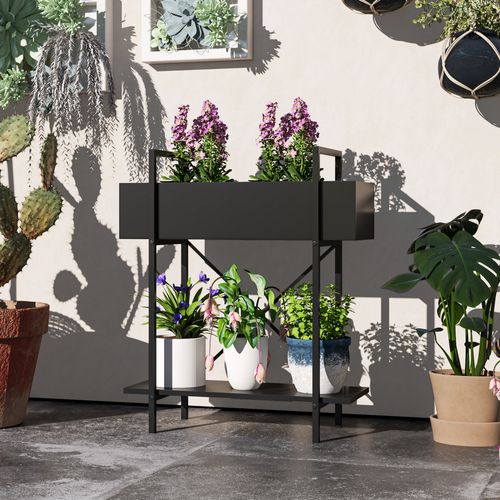 Étagère à Plantes 60x25x70 Cm Avec Structure En Métal Noir