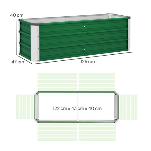 Carré Potager 125x47x40 Cm Avec Structure En Acier Vert