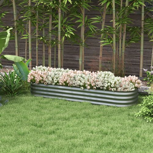 Jardinière Surélevée 195x62x30 Cm Avec Structure En Métal Argenté