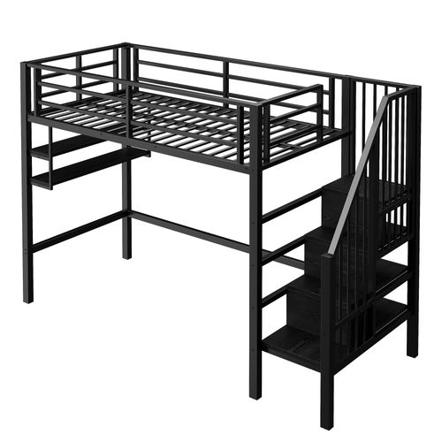 Lit Mezzanine 90x200 Cm Avec Structure En Métal Noir