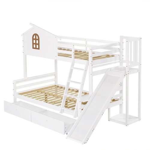 Lit Superposé 90x200 Et 120x200 Cm Avec Structure En Pin Massif Et Mdf Blanc