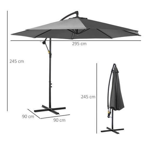 Parasol Déporté Avec Manivelle Avec Mât En Acier Gris En Polyester