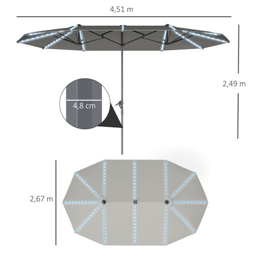 Parasol Double 451x267 Cm Avec Mât En Aluminium Coloris Gris Foncé