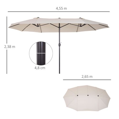 Parasol Double L455 X L270 X H240 Cm Avec Structure Métallique Beige