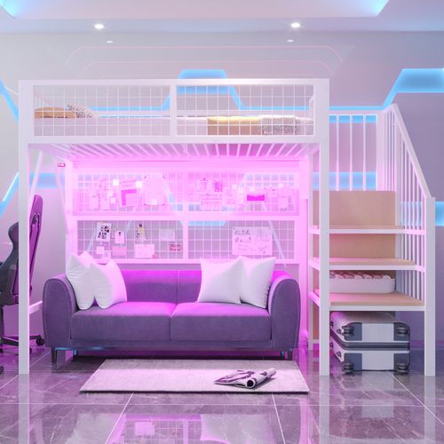 Lit Mezzanine 90x200 Cm Avec Structure En Métal Blanc