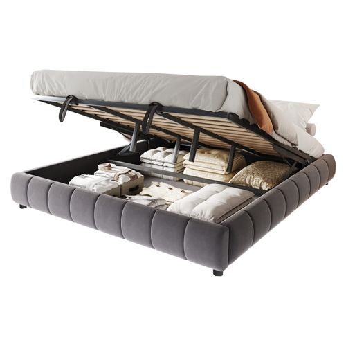 Lit Coffre 180x200 Cm Avec Sommier Relevable Gris