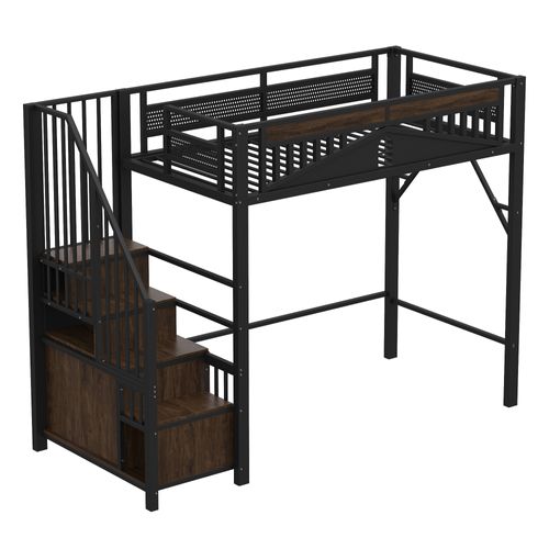 Lit Mezzanine 90x200 Cm Avec Structure Métallique Noire