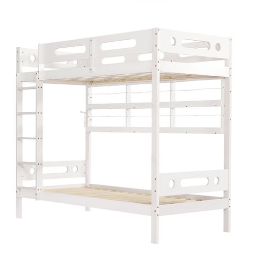 Lit Superposé 90x200 Cm Avec Structure En Bois Massif Et Mdf Bicolore