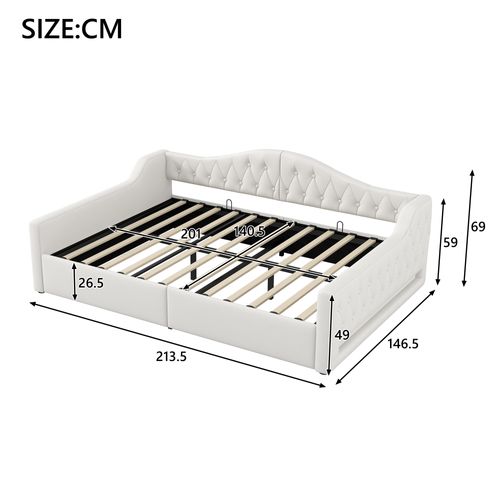 Lit Double 140x200 Cm Avec Rangement Sous Le Lit Tissu Beige