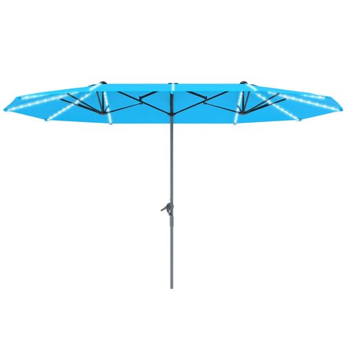 Parasol Double Avec Structure En Aluminium Et LED Solaires/usb Bleu