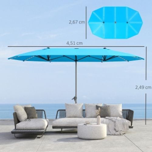 Parasol Double Avec Structure En Aluminium Et LED Solaires/usb Bleu