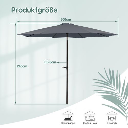 Parasol 300 Cm De Diamètre Avec Structure En Aluminium Inclinable Gris Foncé