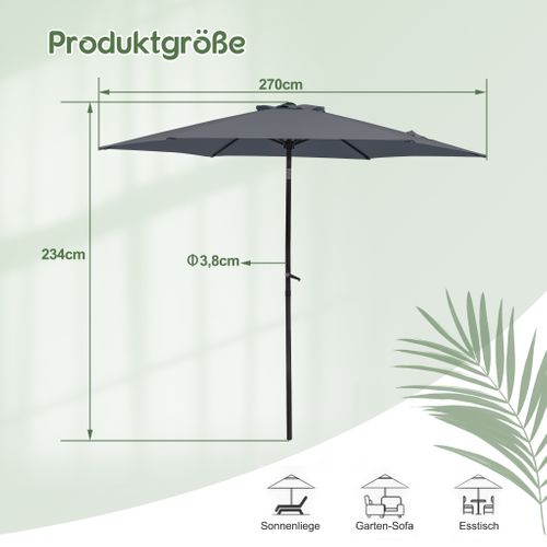 Parasol 270 Cm De Diamètre Avec Structure En Aluminium Gris Foncé