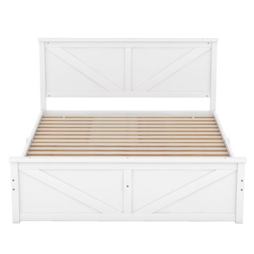 Lit Double 160x200 Cm Avec 4 Tiroirs De Rangement Blanc