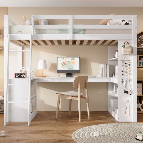 Lit Mezzanine 90x200 Cm Avec Étagère De Rangement Blanc