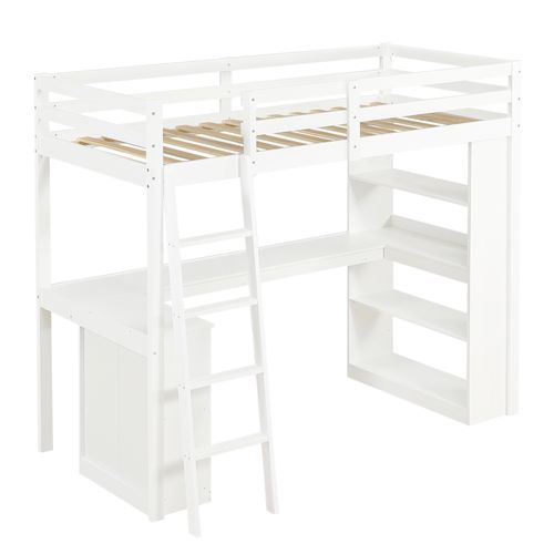 Lit Mezzanine 90x200 Cm Avec Étagère De Rangement Blanc