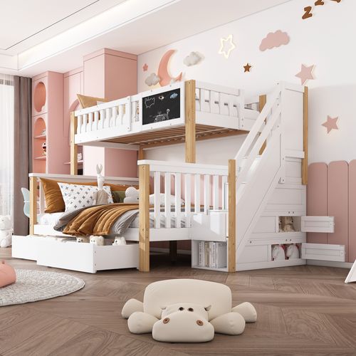 Lit Superposé 90x200 Cm Avec Structure En Bois Massif Blanc Et Chêne Clair