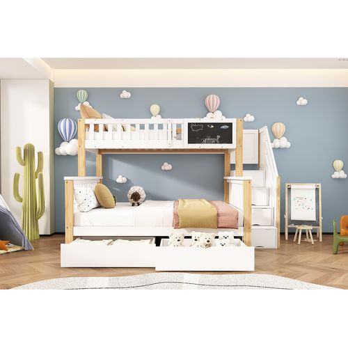 Lit Superposé 90x200 Cm Avec Structure En Bois Massif Blanc Et Chêne Clair