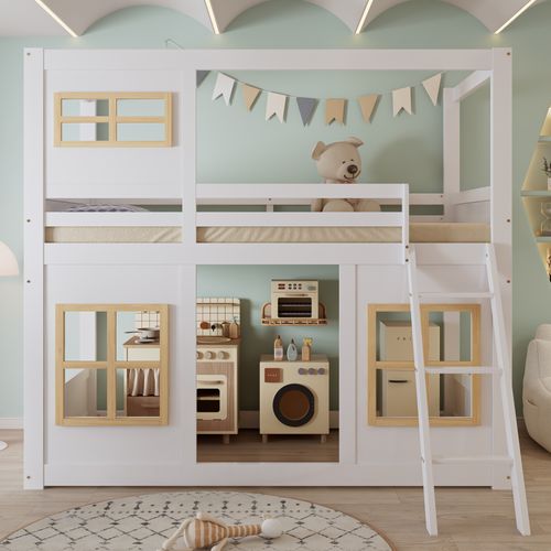 Lit Superposé 90x200 Cm Avec Structure En Pin Et Mdf Blanc Et Naturel